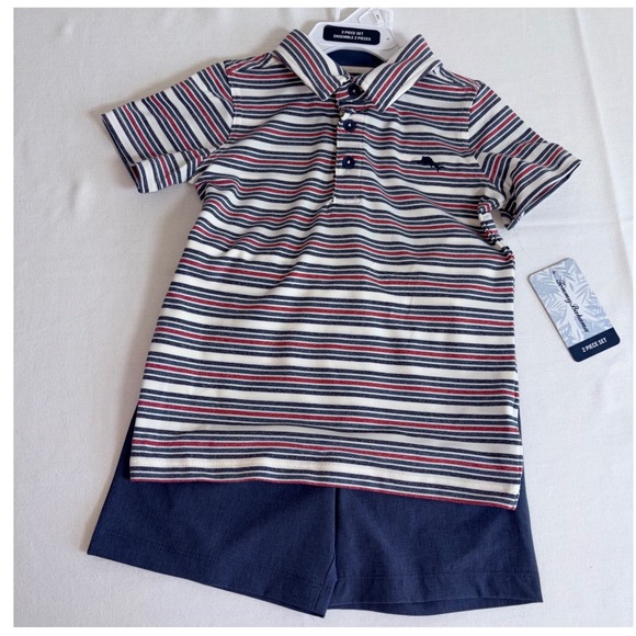 Tommy Bahama Other - Tommy Bahama Polo & Shorts Set age 4T Navy Red White New Striped Nautical Outfit